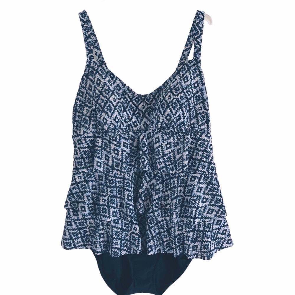 Swim Solutions One Piece Triple Tier Fauxkini Swimsuit Navy Size 22W - Picture 2 of 15